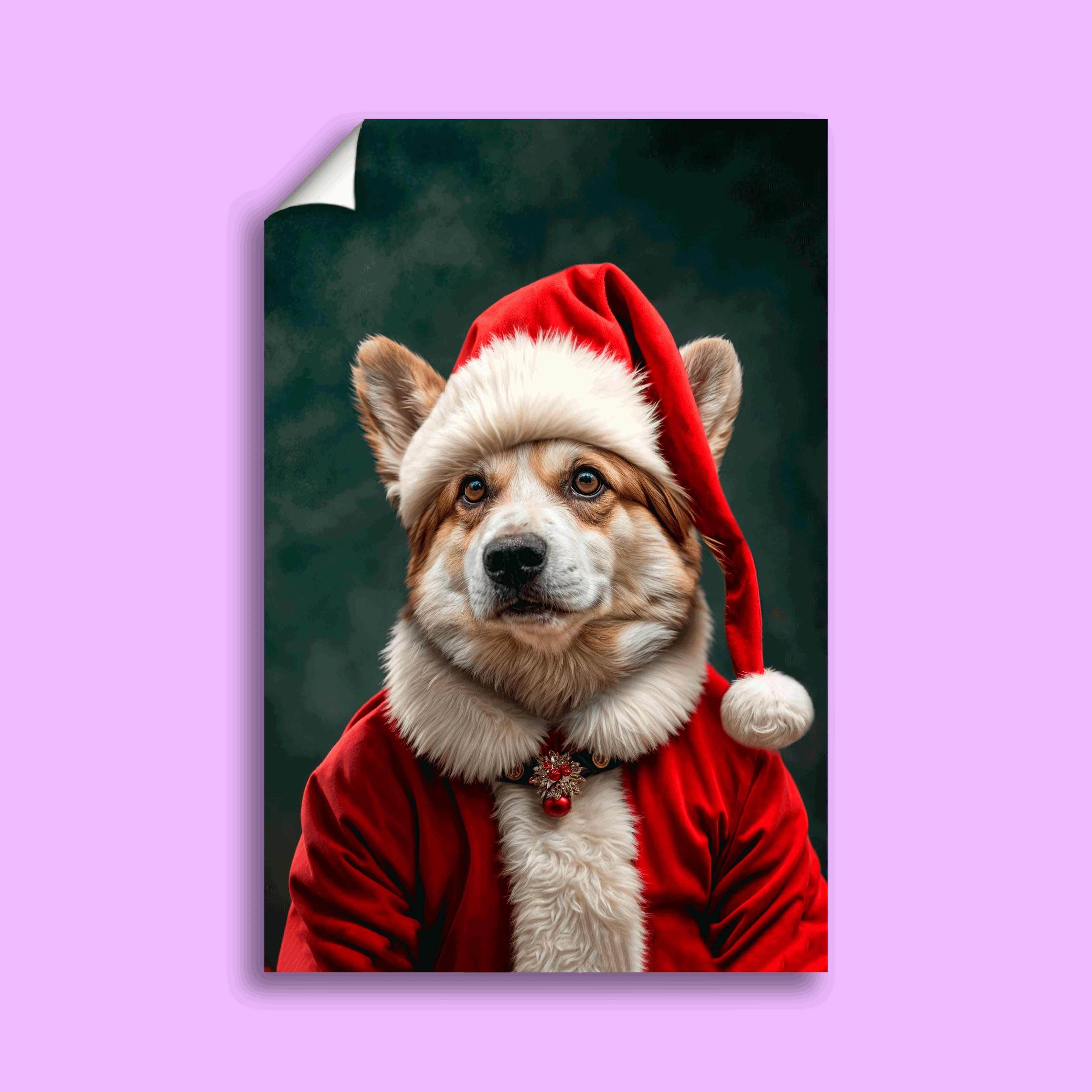 Santa Corgi Christmas Portrait – Festive Custom Pet Art